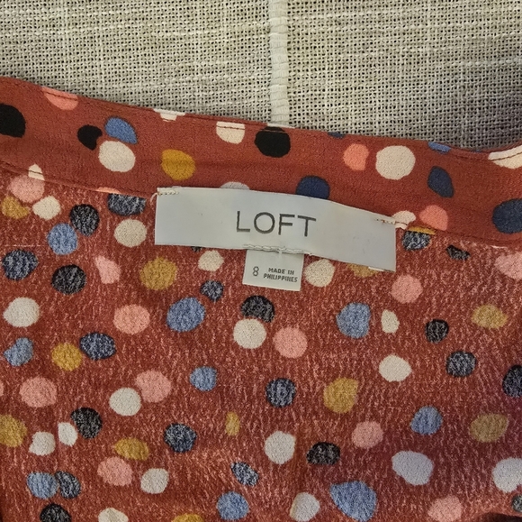 LOFT Size 8 Multicolored Polka Dot Midi Shirt Dress - Picture 3 of 9